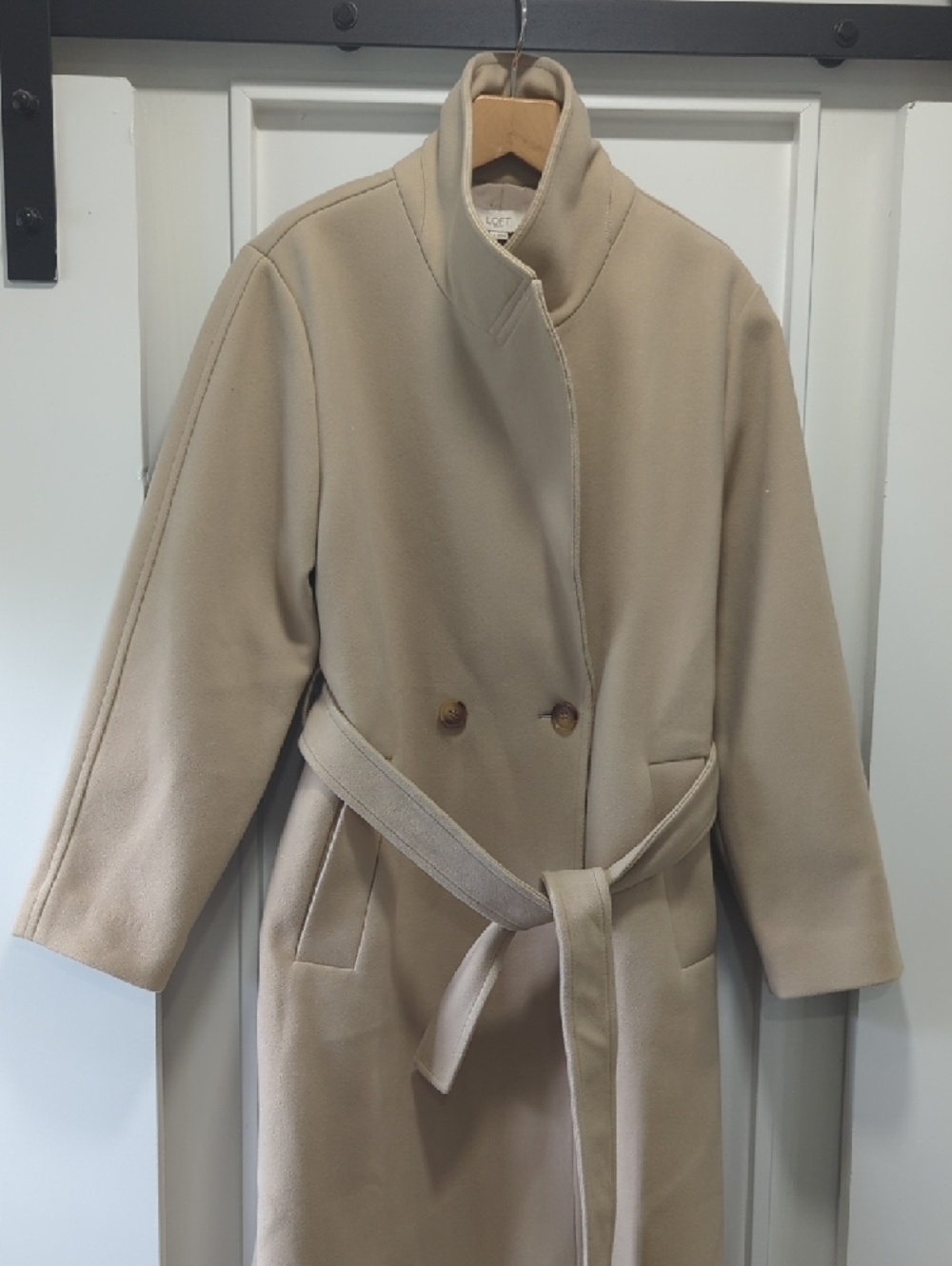 LOFT Light Beige Double Breasted Belted Pea Coat Size Small - Picture 8 of 13